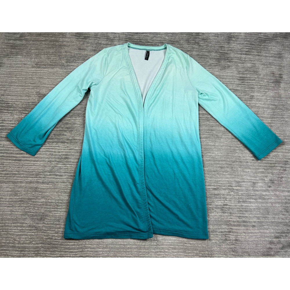 Ambrielle Cardigan Womens M Teal Ombre Open Front Long Sleeve Relaxed Stretch